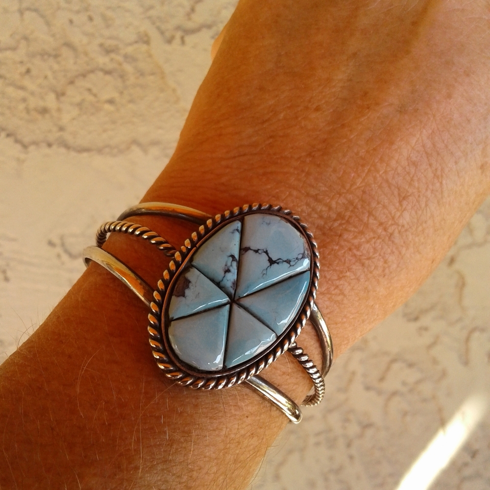 Sterling Silver Vintage TURQUOISE Cuff Bracelet - Picture 7 of 15